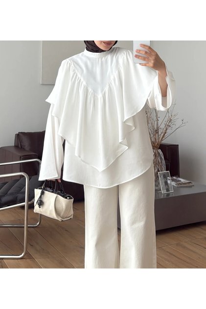 Triangle Cape Blouse - Ecru
