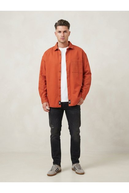Men's Gabardine Fabric Oversize Shirt