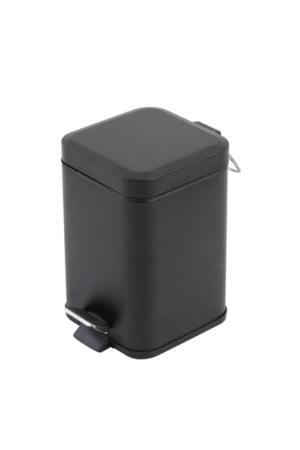 Coș de gunoi pătrat, 3L, cu pedală și capac, negru