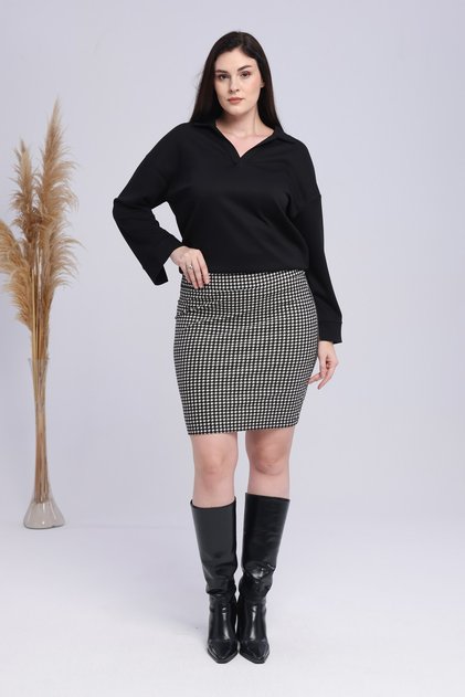 Women's Black and White Houndstooth Pattern Stretchy Short Pencil Skirt
