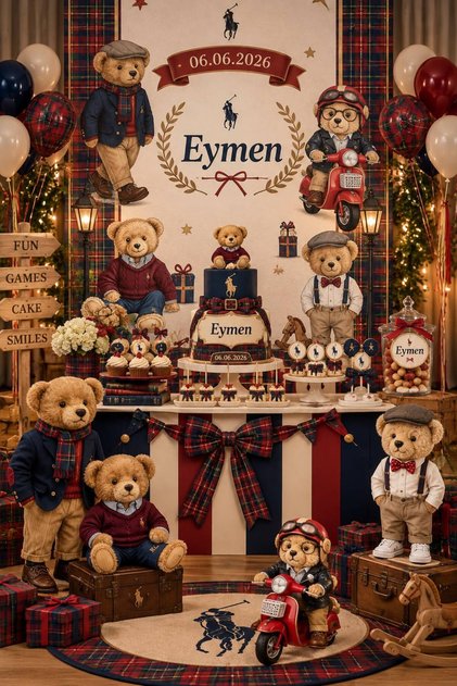 Kişiye Özel Polo Bear Doğum Günü Afişi 100x150 cm – Ayıcık Temalı Parti Arka Fon Brandası