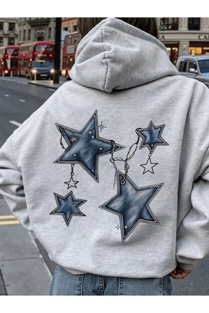Star Detail Oversize Unisex Sweatshirt