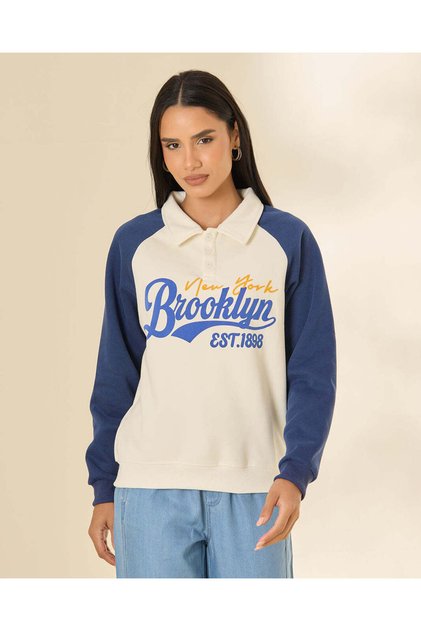 Women Ivory And Navy Graphic Sweatshirt