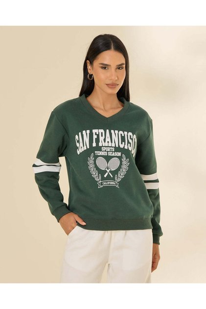 Women Green And White Oversized Sweatshirt