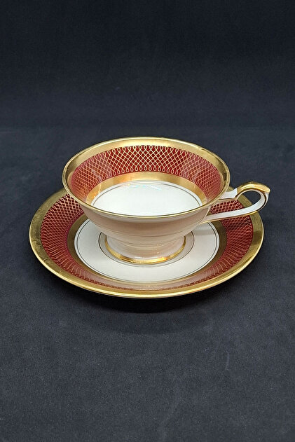 Burgundy Border Porcelain Cup with Gold Gilt Detail 160 ml