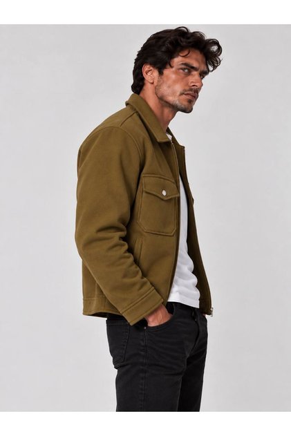 Men's Tan Collared Double Pocket Lined Cashmere Coat Jacket