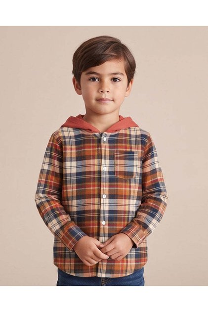 Boys Multicolour Checked Hooded Flannel Shirt