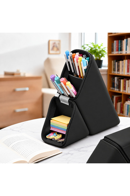 Silicone Triangle Easy Clean Erasable Double Compartment Large Capacity Stand-Up Zippered Boy Girl Unisex Pen Holder Pencil Case Pen Organizer