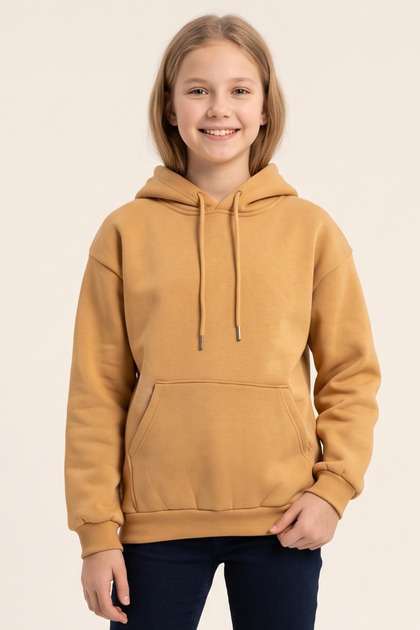 Hanorac pentru fete, supradimensionat, cu glugă, imprimat, cu 3 fire, fleece rasfățat, 100% bumbac