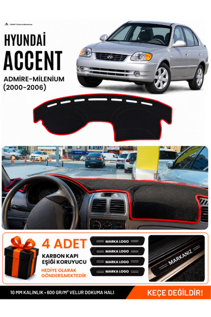 Hyundai Accent Admi̇re-Mi̇leni̇um (2000-2006) Compatible Dashboard Cover - Black-Red - Hu009