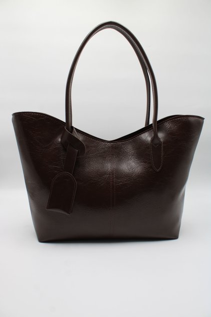 Women's Brown Large Size Leather Charm Detailed Zippered Hand, Arm and Shoulder Bag