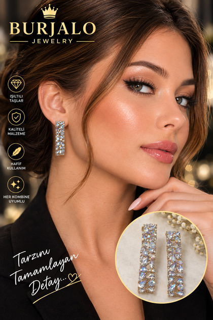 Zircon Stone Long Strip Model Women's Bijouterie Earrings (6 cm) 130732