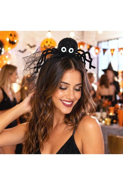 Στέμμα για το Halloween με μαύρη αράχνη και τούλι