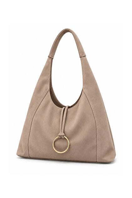 Women's Suede Casual Shoulder Bag with Zipper and Lining, Wide Model