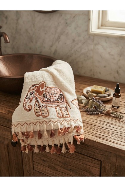 100% Cotton Elephant Figure Embroidered Luxury Hand and Face Towel Stylish Licensed Design Towel