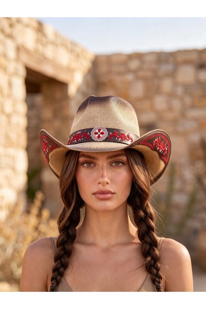 Women's Embroidered Cowboy Hat Wide Brim Western Hat Luxury Design Embroidered Hat