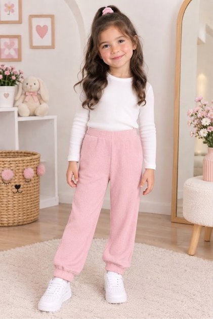 Interlock Seasonal Girls' Casual Elastic Waist Pocketless Sweatpants