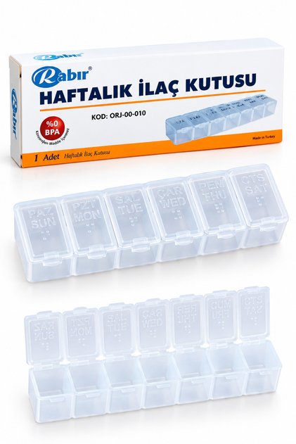 Rabır Haftalık İlaç Kutusu – 7 Günlü, Günlük İlaç Düzenleyici ve Taşınabilir Organizer