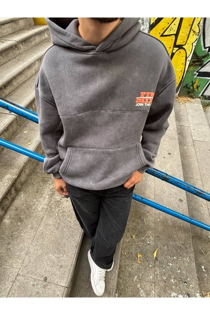 Oversize Yıkamalı Kapüşonlu Sweatshirt