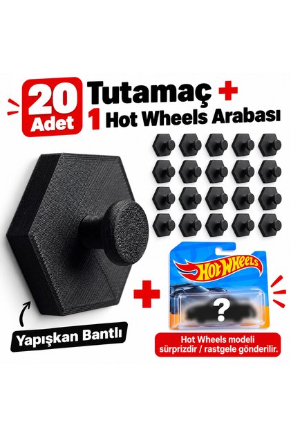 HotWheels Tutamaç 20'li - Duvar Askısı (Siyah) (1 Adet HotWheels Hediye)