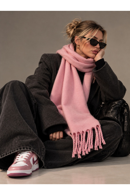 Soft Textured Pink Tassel Scarf Shawl Shoulder Wrap