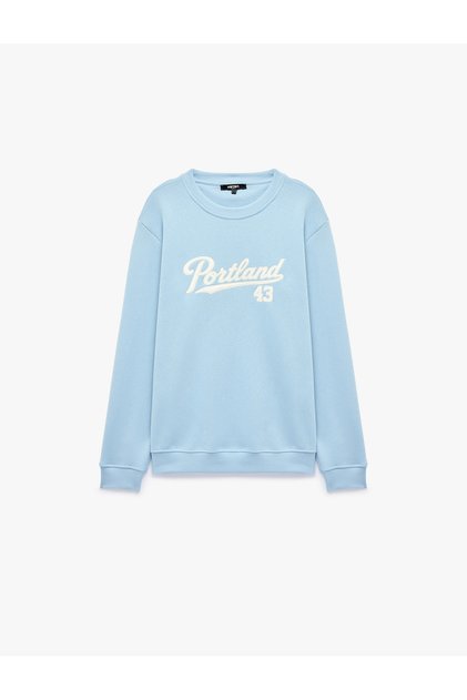 Three Threaded Ribbed Long Sleeve Crew Neck Printed Sweatshirt