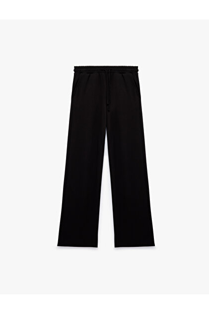 High Waist Pocketed Lace-Up Viscose Blend Wide Leg Sports Sweatpants