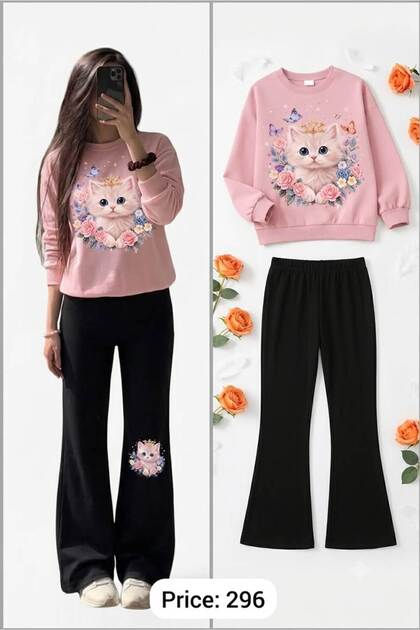 Printed Cotton Long Sleeve Bottom Spanish Flare Bottom-Top Set