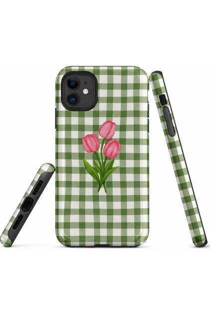 Compatible with iPhone 12 / 12Pro - Pink Tulips, Double Layer Cover, Glossy Surface Protective Case
