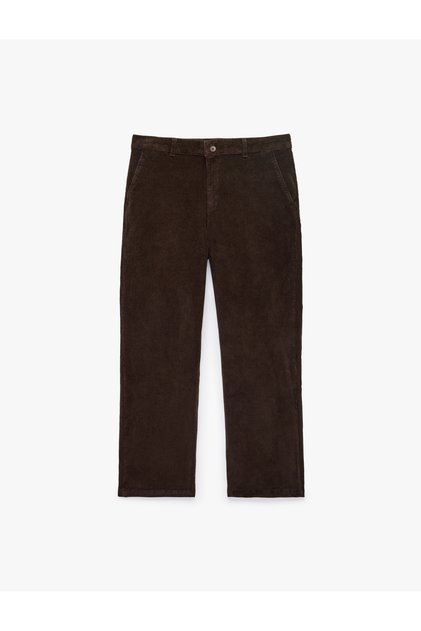 Regular Waist Pocketed Buttoned Cotton Velvet Trousers