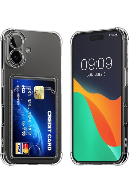 iPhone 17 Transparent Case with Card Holder, Functional Cover with Camera and Corner Protection