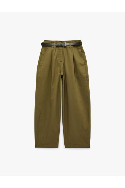 Belted Cargo Pocket Gabardine Barrel Trousers