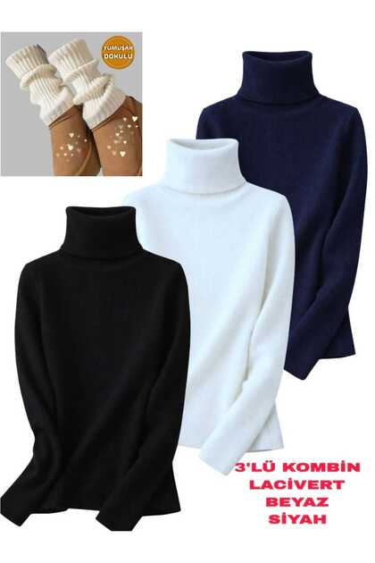 Boğazlı Kazak 3’lü Hazır Paket Mevsimlik Kurtarıcı Parça Pamuklu Balıkçı Yaka Slim fit