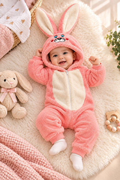 Pembe Tavşan Premium Wellsoft Peluş Bebek Tulum