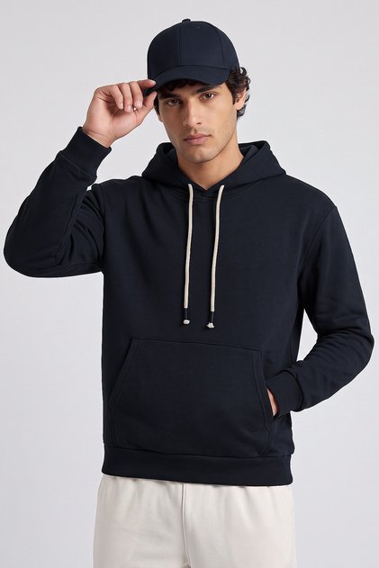 Navy Blue Standard Fit Basic Men's Sweatshirt - 88513