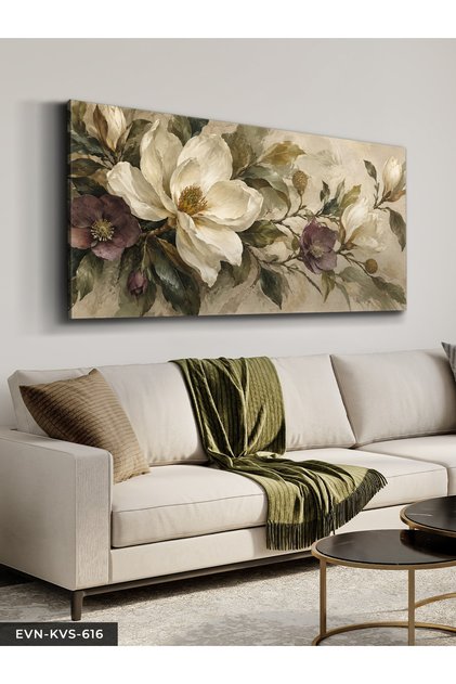 Yağlı Boya Görünümlü Vintage Çiçekler Tek Parça Kanvas - Canvas Tablo