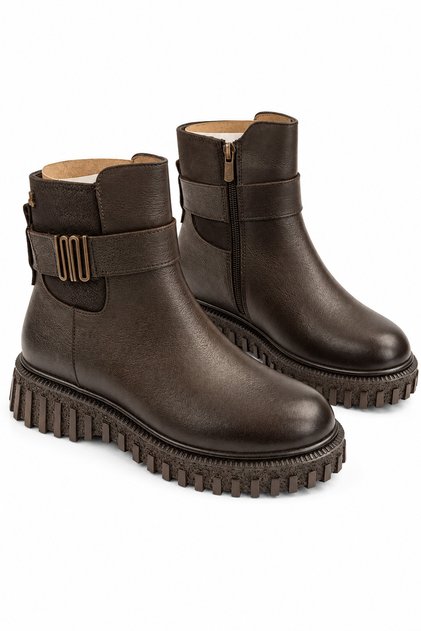 Women's Genuine Leather Brown Casual Boots Vs 007