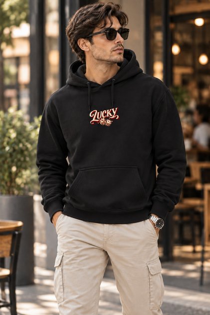 سويت شيرت بقلنسوة مطبوع عليه Lucky Minimal للجنسين، هوديي بنمط النرد