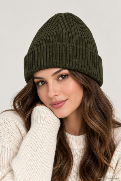 Women's Winter Beanie Ribbed Knit Folded Soft Textured Warm Casual Beanie