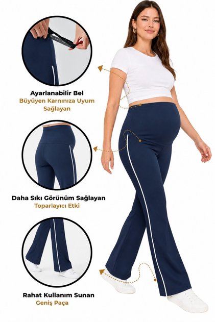 Modal High Waist Stretchy Gathered Wide Leg Maternity Leggings - Black / Comfortable Pregnancy Wear