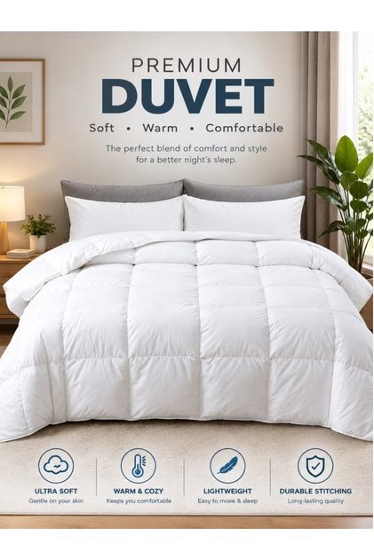 Premium White Quilted Duvet 240 × 260 cm – King Size Comforter, Soft Lightweight Bedding for Cozy Everyday Sleep