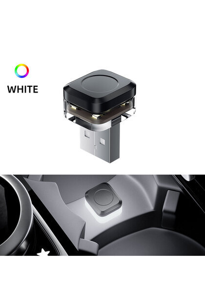 قطعتان من مصابيح LED بيضاء صغيرة للسيارة تعمل عبر USB، إضاءة داخلية للسيارة سهلة التركيب