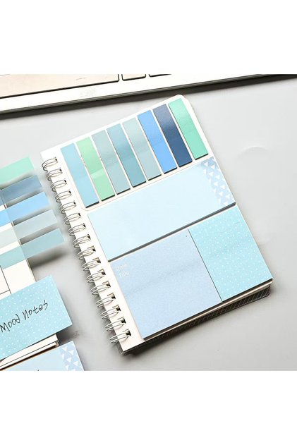 Blue BQB Spiral Notebook Sticky Notes Combo with Index Tabs, Pastel Color Self-Adhesive Memo Pads, T
