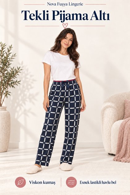 Women's 100% Viscose Single Mixed Color Patterned Pajama Bottoms - (Breathable Fabric)