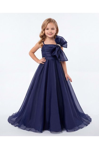 Girl's Thasos Long Evening Dress M00873 Dark Blue