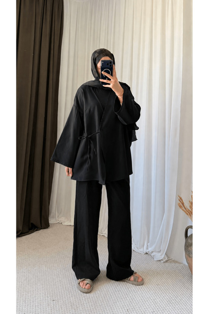 Double-Breasted Tie-Down Jacket - Black