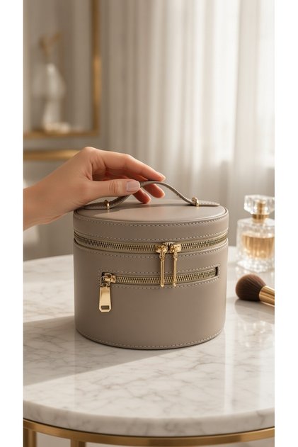 Women's Mirrored Vanity Makeup Bag 19X19×14 Cosmetic Organizer Travel Mink*