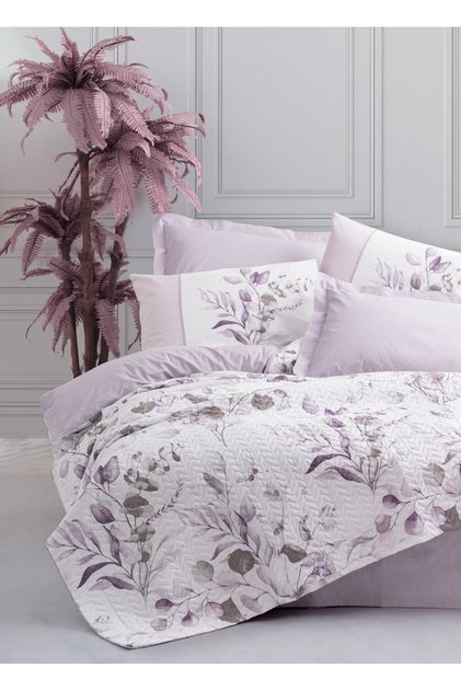 Nadia lilac double quilted duvet cover set