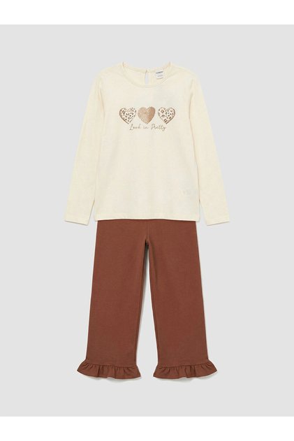 Ecru Printed Girl's T-Shirt and Leggings