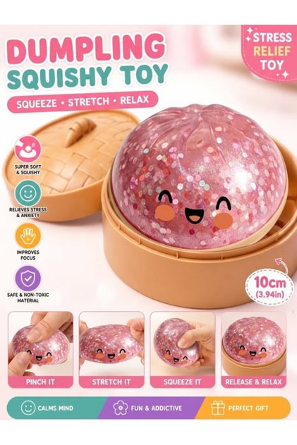 Glitter Dumpling Squishy – Cute Slow Rising Soft Squeeze Fidget Toy, Kawaii Stress Relief Toy